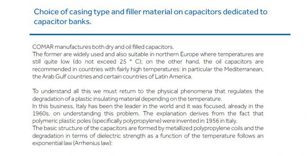 Choice of the casing type and filler material on the capacitors